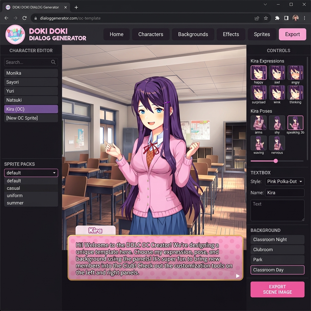 Doki Doki Dialog Generator Web Tool Interface for DDLC OC Template Creation